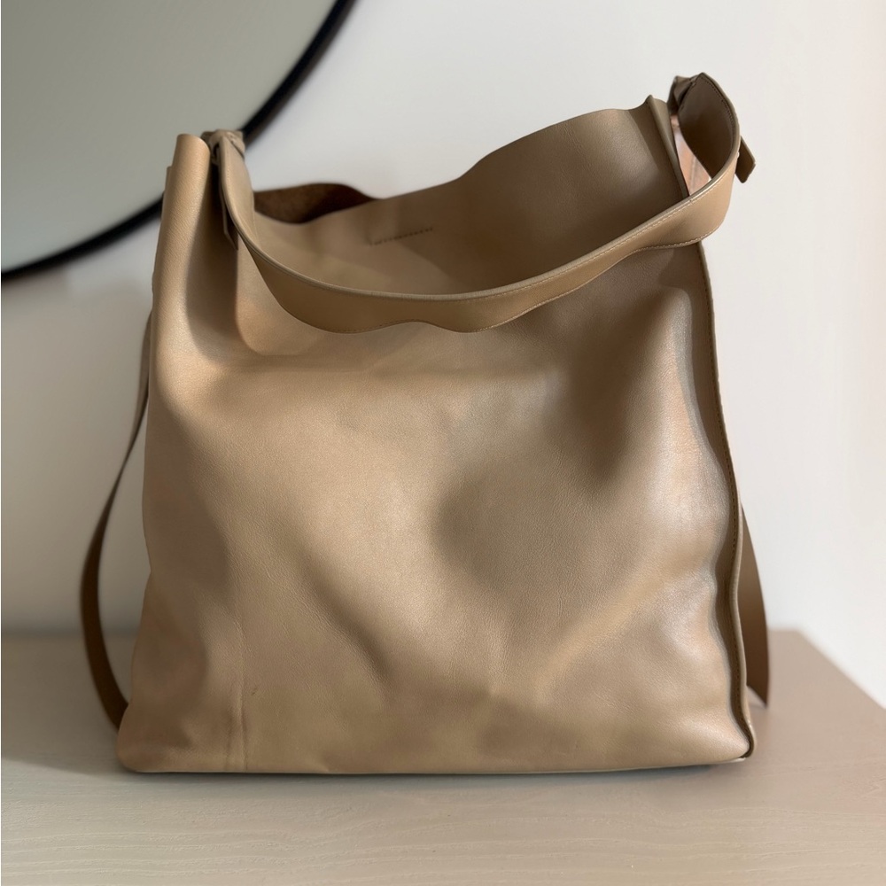 All Saints Paradise North South Nude Leather Tote Bag